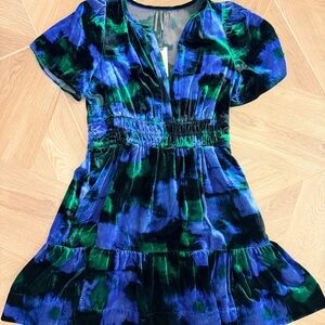 Anthropologie Blue and Green Velvet Dress